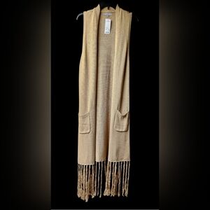 NY Collection Women Open Front Fringe Bohemian Shawl Cardigan Sweater Size XL